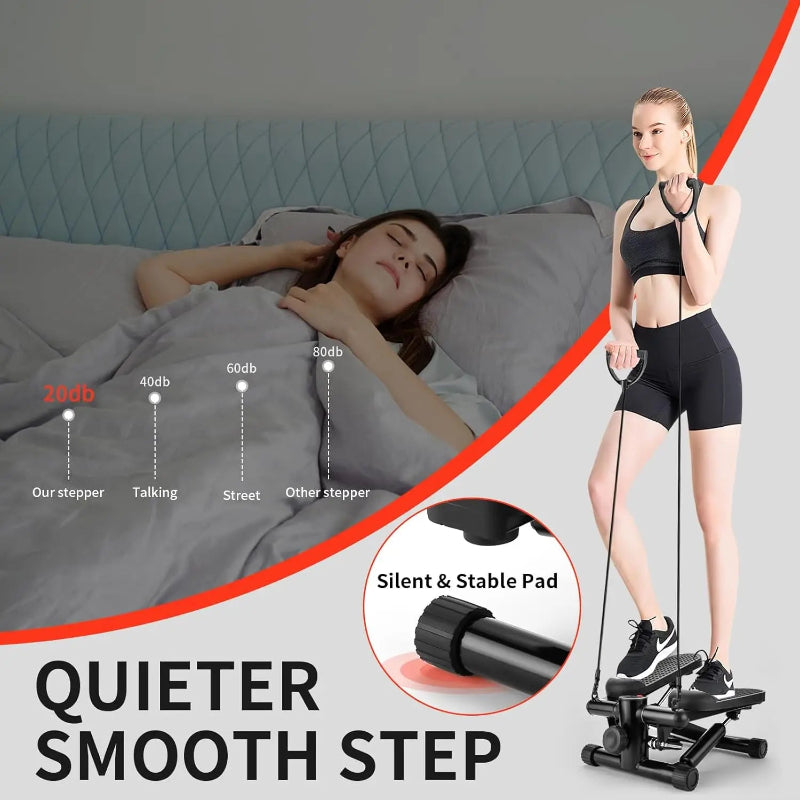 Home Workout Equipment Stair Stepper for Exercise Mini Steppers with Resistance Band Hydraulic Fitness Stepper